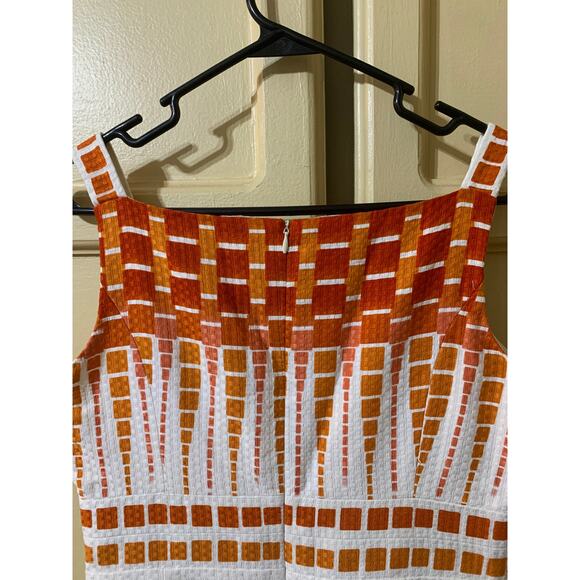 Jones New York Sleeveless Dress Orange and Purple Geometrical Squares Size 6 - Picture 6 of 11
